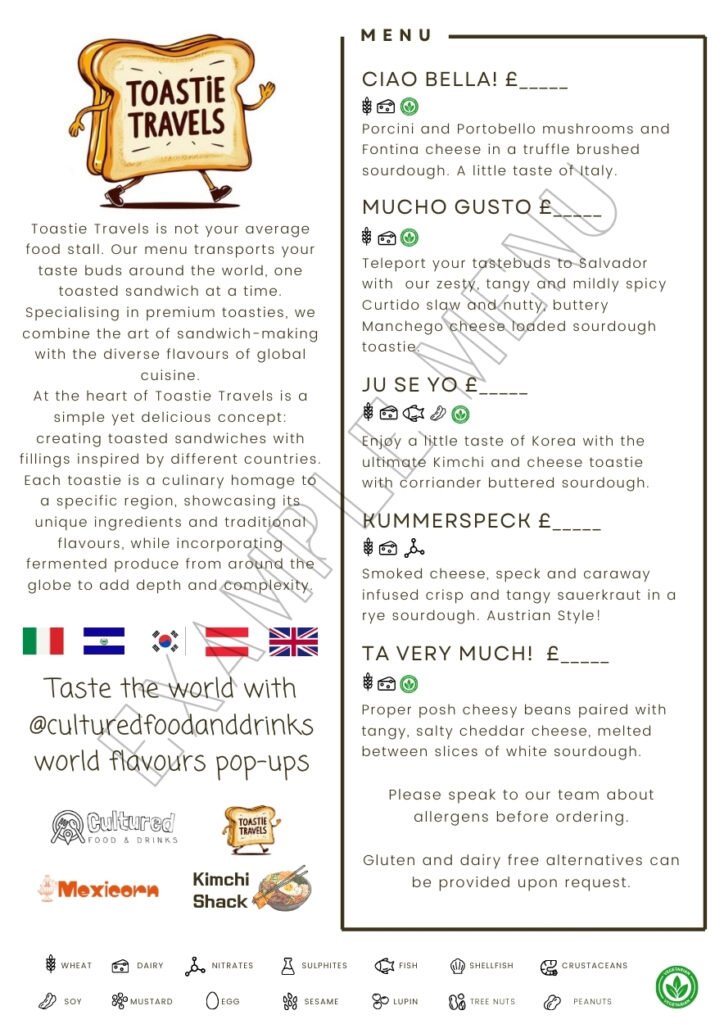 ©Cultured Food & Drinks Ltd - Toastie Travels Menu